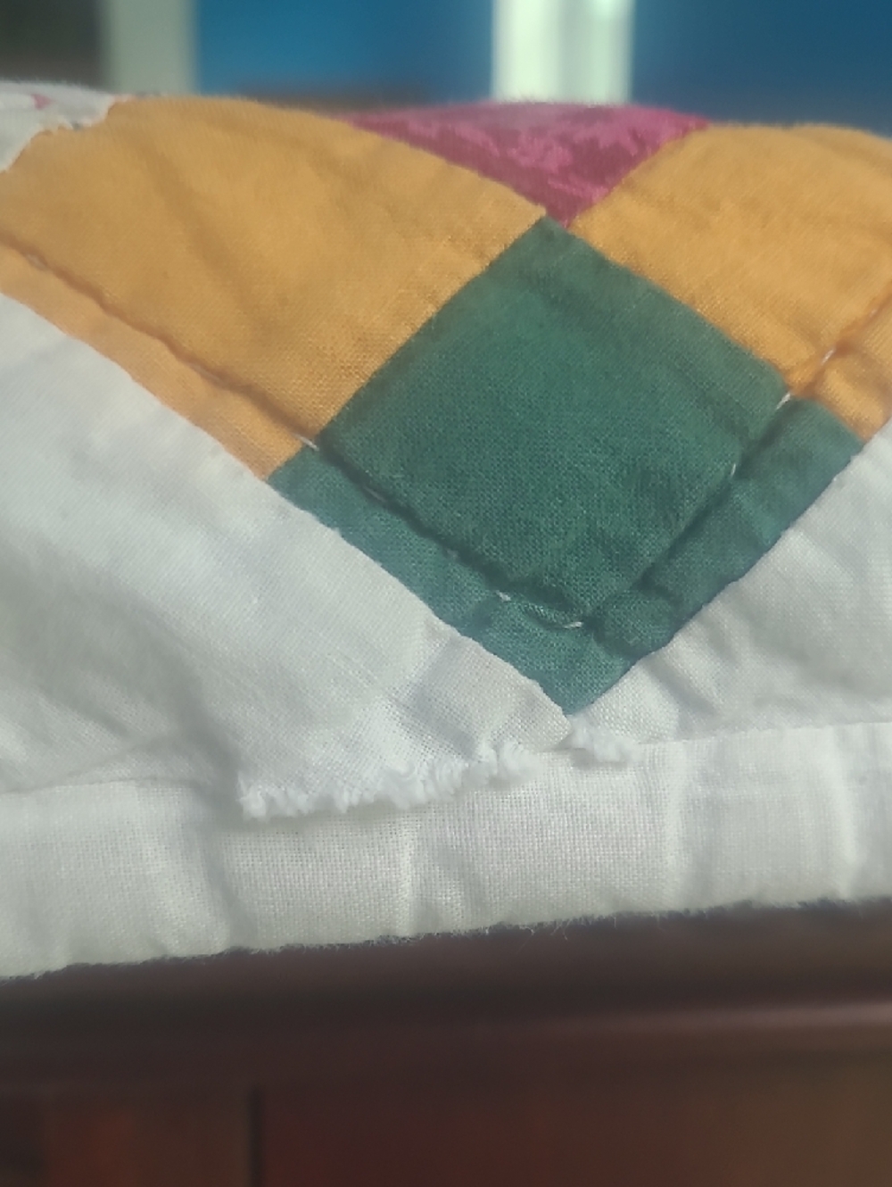 Vintage Brittanica Patchwork Hand Quilted in Green, White & Pink Floral Accents - Picture 5 of 13